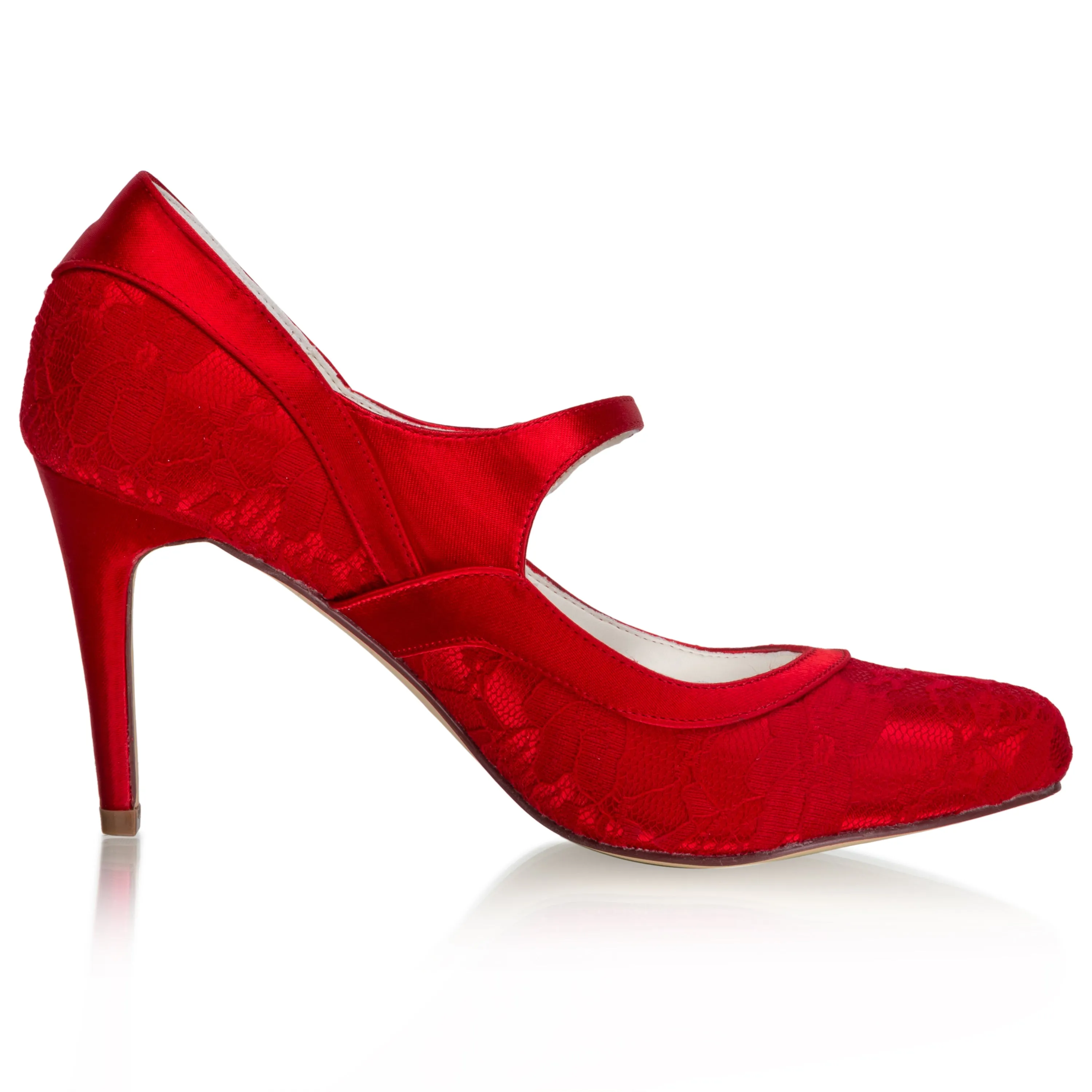 Women's Bridal Shoes Closed Toe 3.3'' Stiletto High Heel Lace Satin Pumps Wedding Shoes