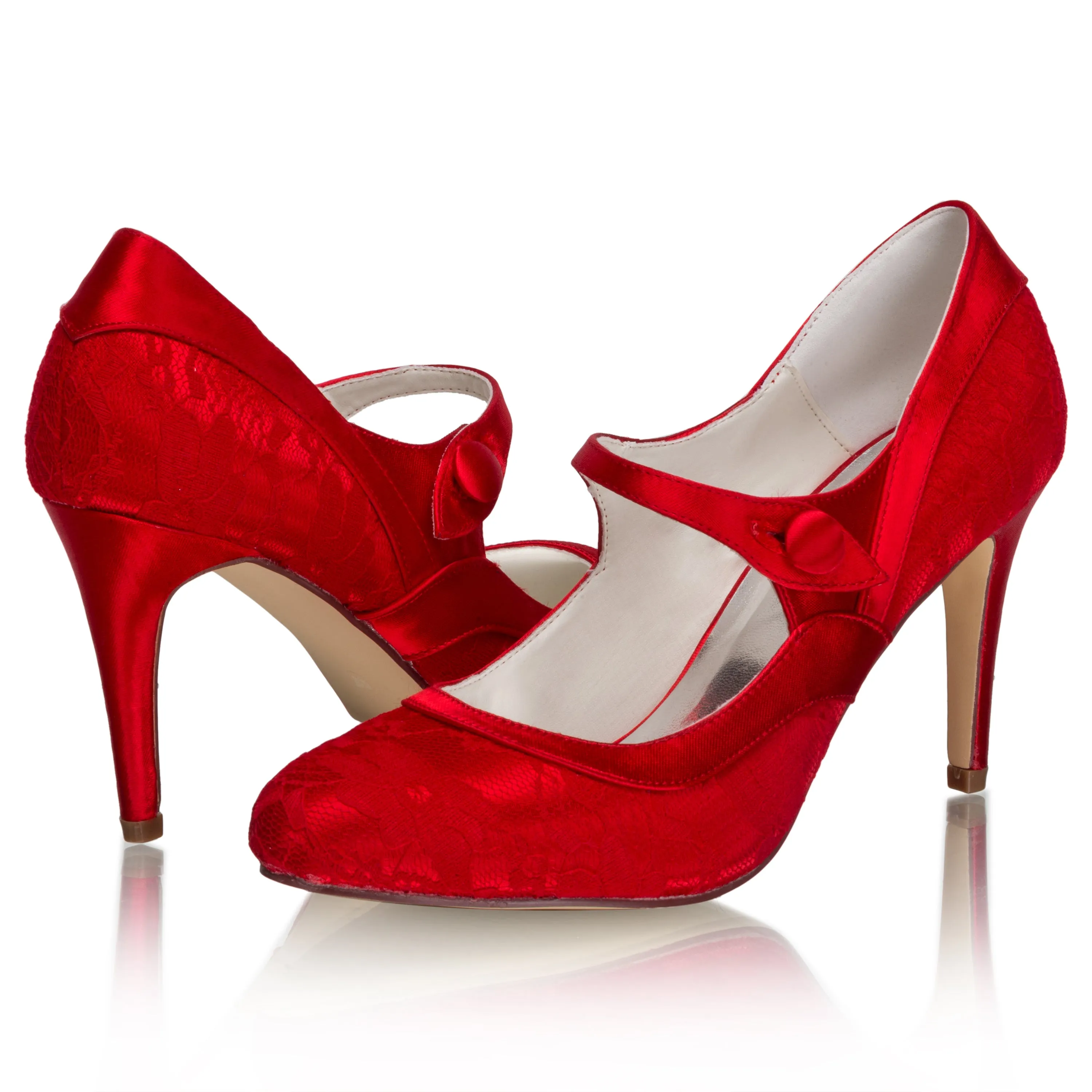 Women's Bridal Shoes Closed Toe 3.3'' Stiletto High Heel Lace Satin Pumps Wedding Shoes