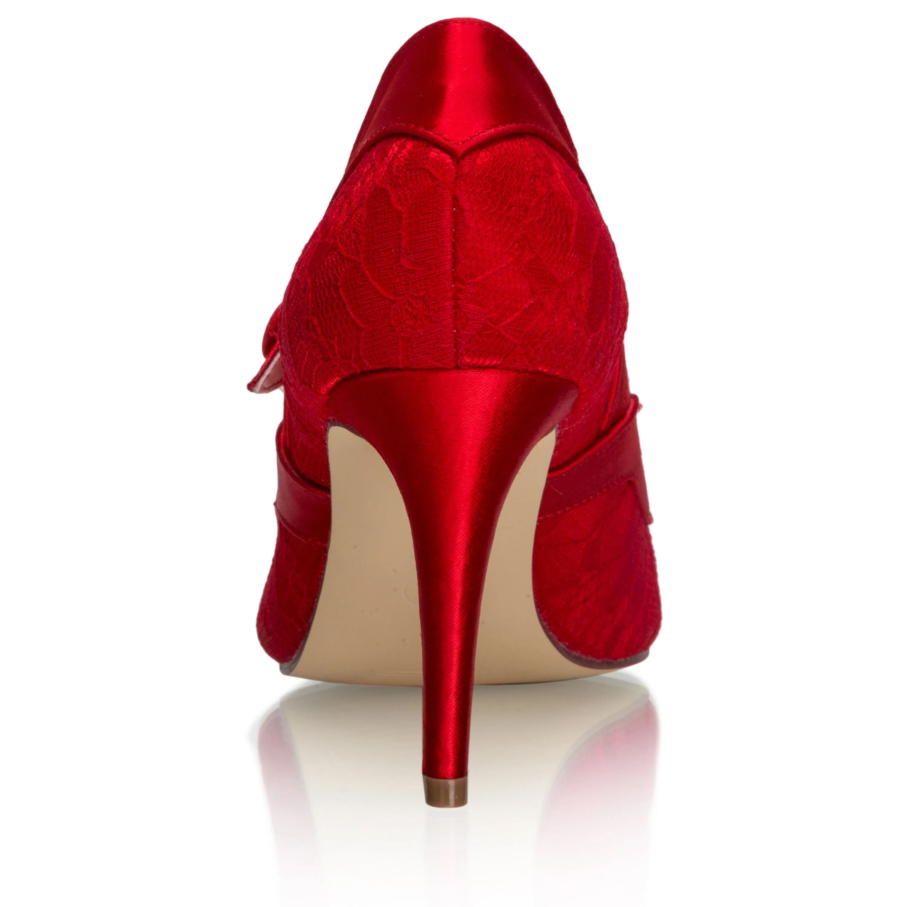 Women's Bridal Shoes Closed Toe 3.3'' Stiletto High Heel Lace Satin Pumps Wedding Shoes