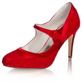 Women's Bridal Shoes Closed Toe 3.3'' Stiletto High Heel Lace Satin Pumps Wedding Shoes
